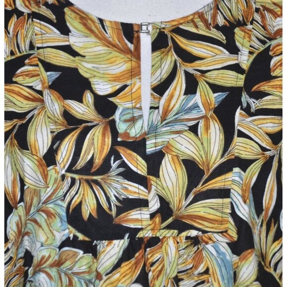 Panama Jack Women's XL Black Yellow Floral Blouse Top Linen Blend Keyhole Neck - Picture 3 of 12